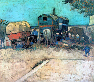 Gypsy camp with horse carriage